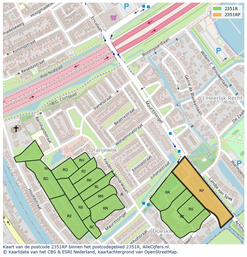 Afbeelding van het postcodegebied 2351 RP op de kaart.