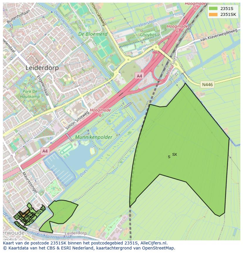 Afbeelding van het postcodegebied 2351 SK op de kaart.