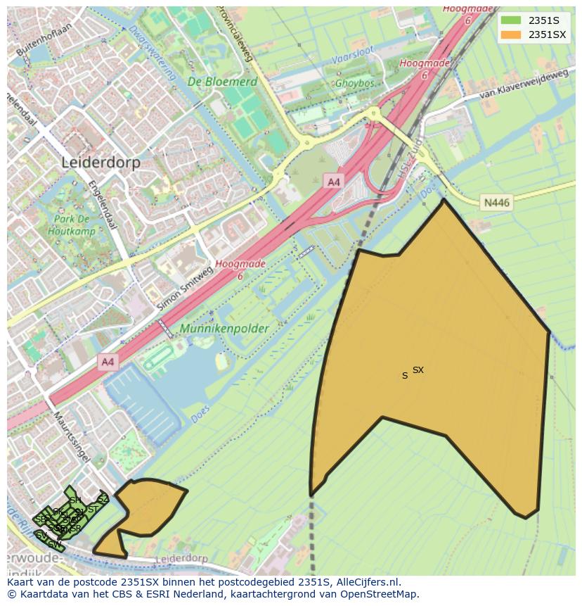 Afbeelding van het postcodegebied 2351 SX op de kaart.