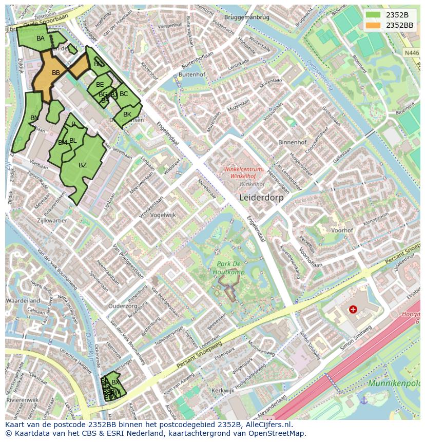 Afbeelding van het postcodegebied 2352 BB op de kaart.