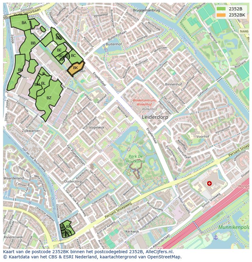 Afbeelding van het postcodegebied 2352 BK op de kaart.