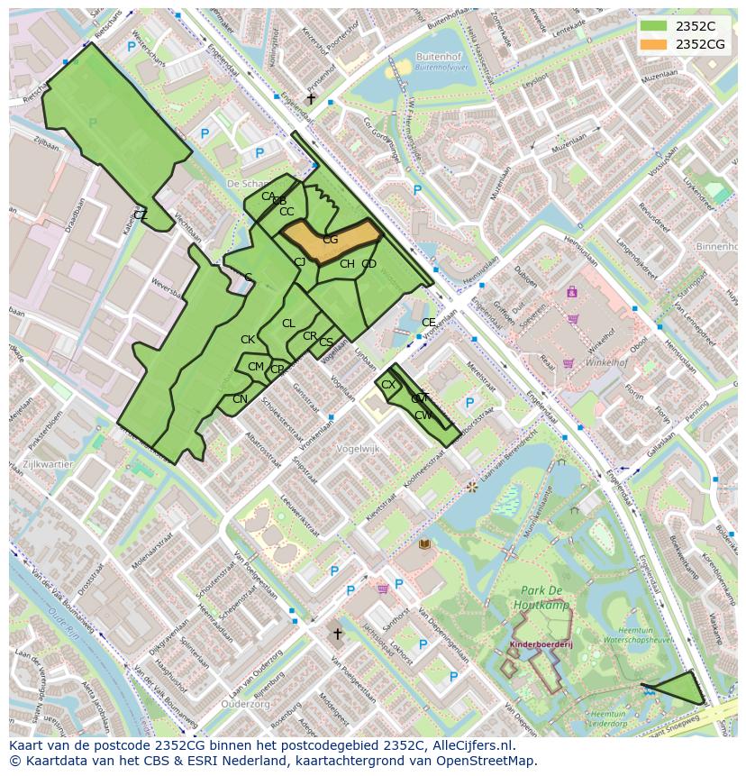 Afbeelding van het postcodegebied 2352 CG op de kaart.