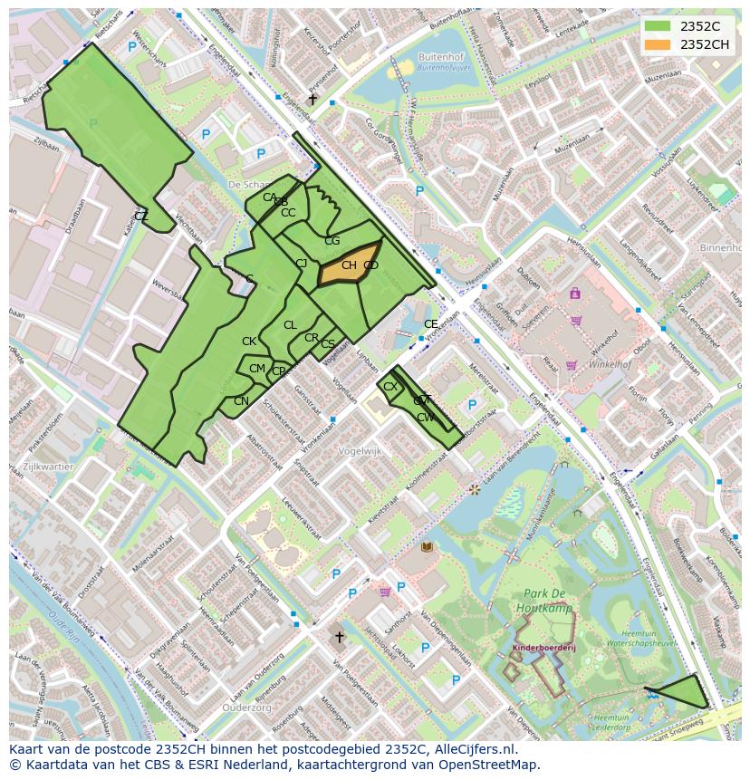 Afbeelding van het postcodegebied 2352 CH op de kaart.