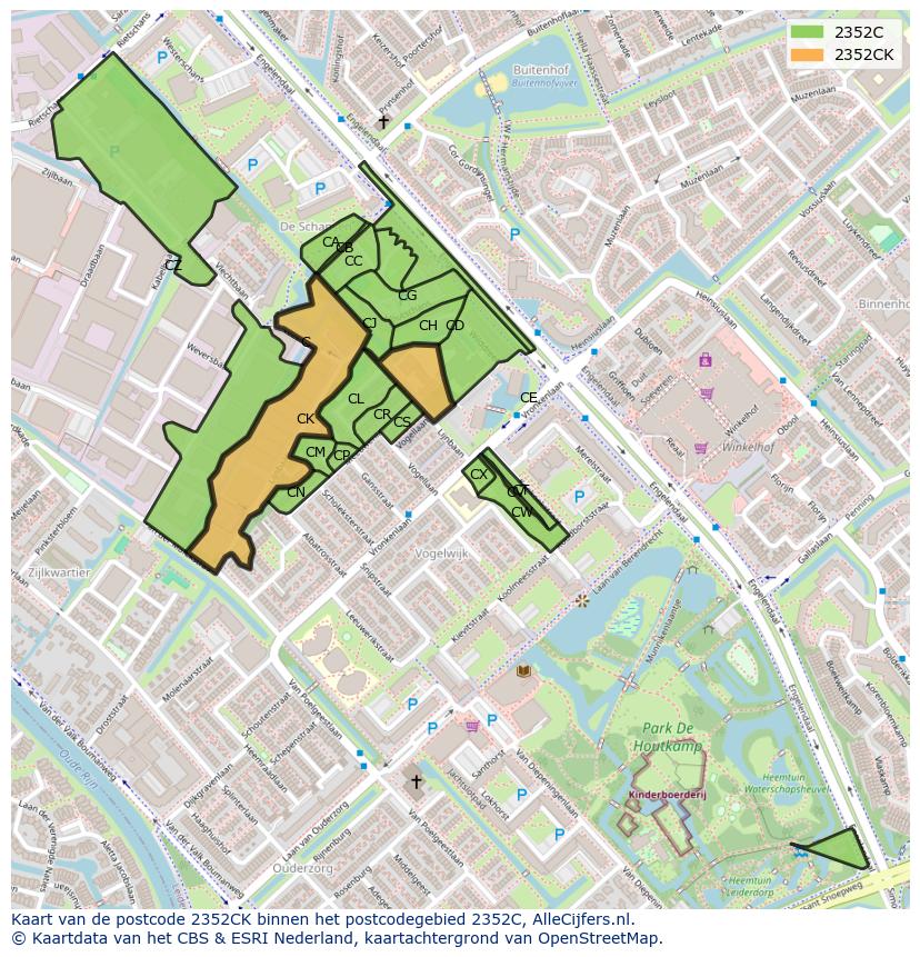 Afbeelding van het postcodegebied 2352 CK op de kaart.