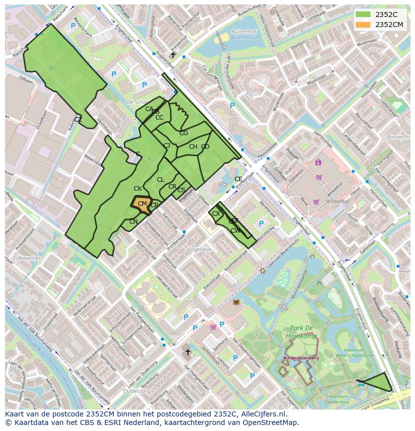 Afbeelding van het postcodegebied 2352 CM op de kaart.