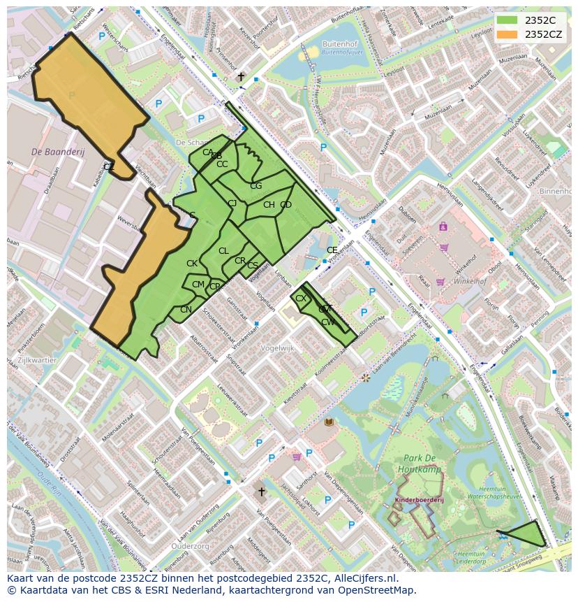 Afbeelding van het postcodegebied 2352 CZ op de kaart.