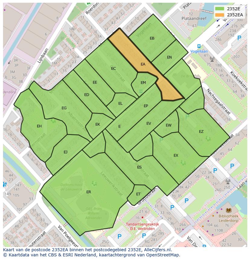 Afbeelding van het postcodegebied 2352 EA op de kaart.