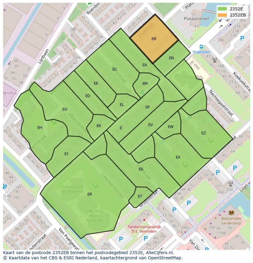 Afbeelding van het postcodegebied 2352 EB op de kaart.