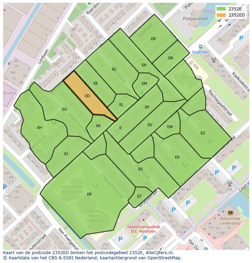 Afbeelding van het postcodegebied 2352 ED op de kaart.