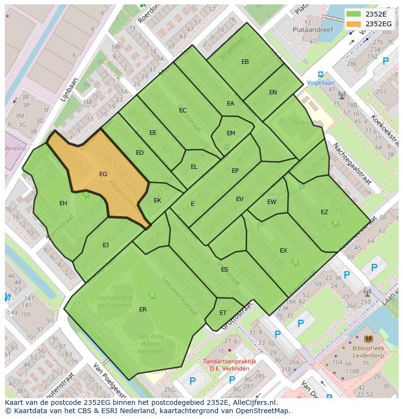 Afbeelding van het postcodegebied 2352 EG op de kaart.