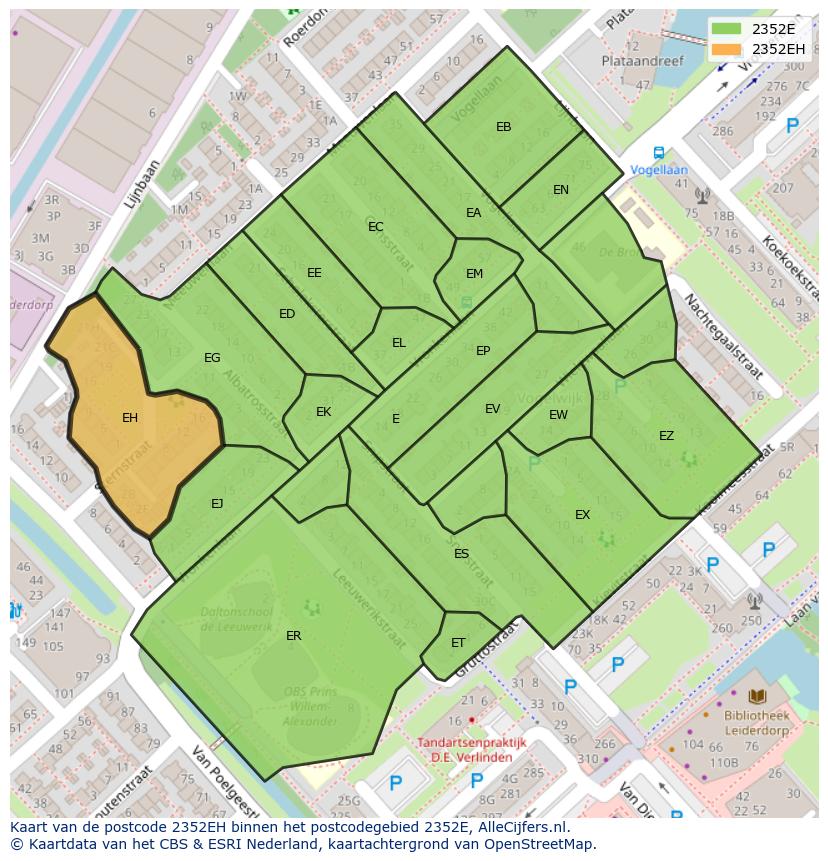 Afbeelding van het postcodegebied 2352 EH op de kaart.