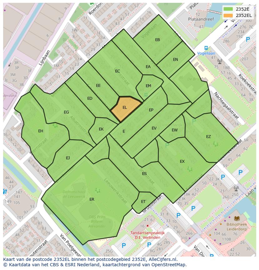 Afbeelding van het postcodegebied 2352 EL op de kaart.