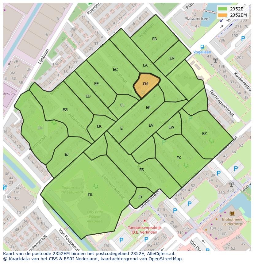 Afbeelding van het postcodegebied 2352 EM op de kaart.