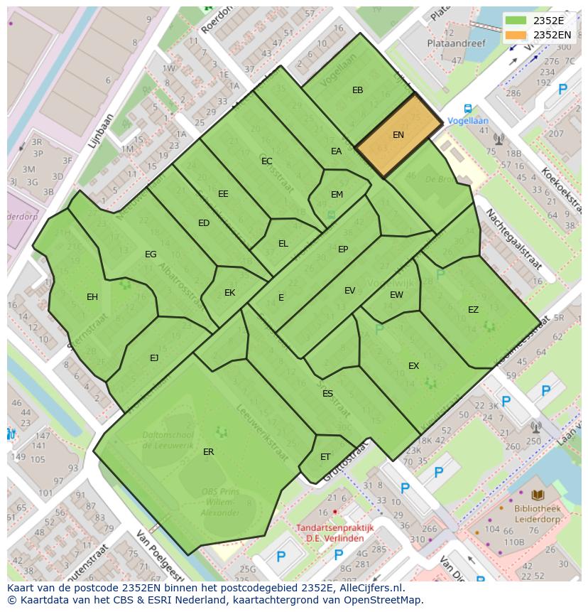 Afbeelding van het postcodegebied 2352 EN op de kaart.