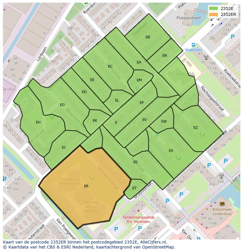 Afbeelding van het postcodegebied 2352 ER op de kaart.