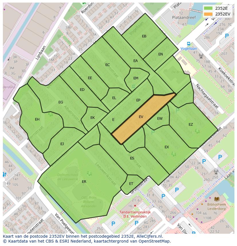 Afbeelding van het postcodegebied 2352 EV op de kaart.
