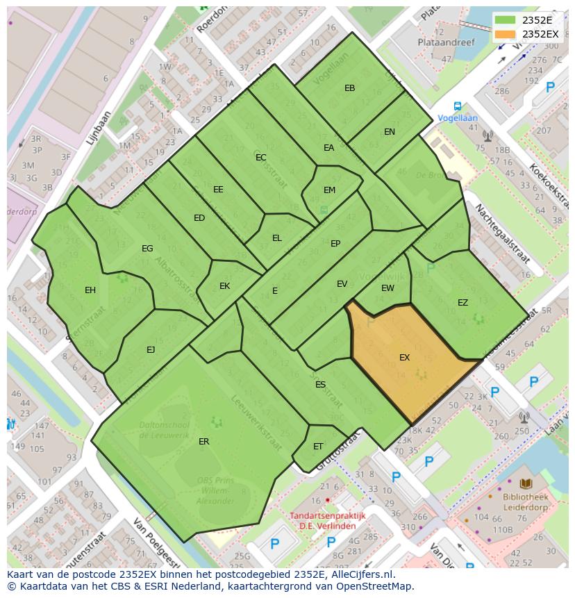 Afbeelding van het postcodegebied 2352 EX op de kaart.