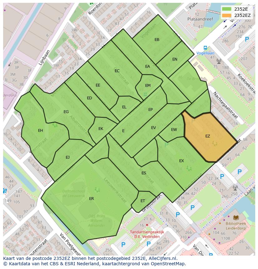 Afbeelding van het postcodegebied 2352 EZ op de kaart.