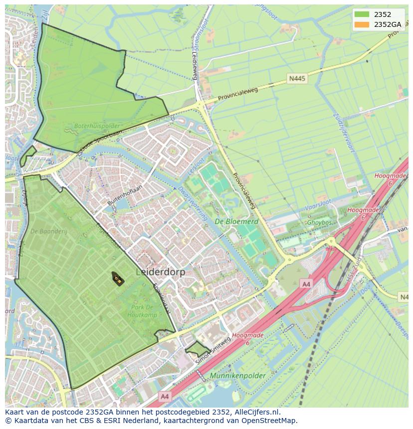 Afbeelding van het postcodegebied 2352 GA op de kaart.