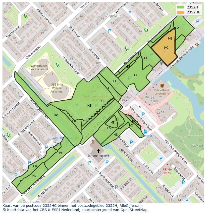 Afbeelding van het postcodegebied 2352 HC op de kaart.