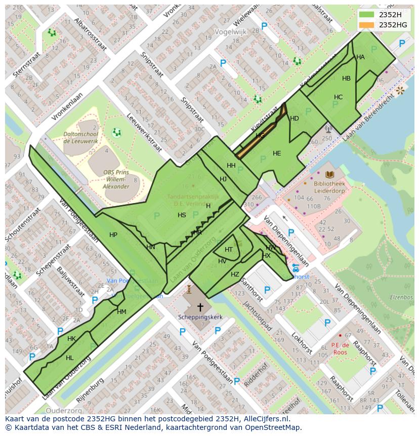 Afbeelding van het postcodegebied 2352 HG op de kaart.