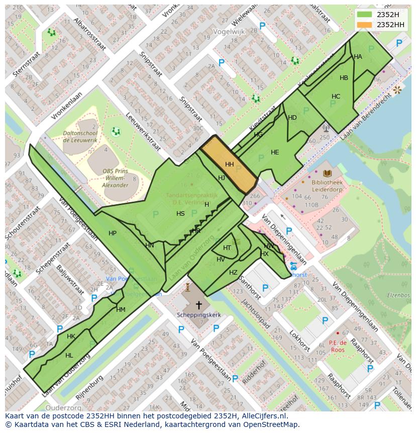 Afbeelding van het postcodegebied 2352 HH op de kaart.