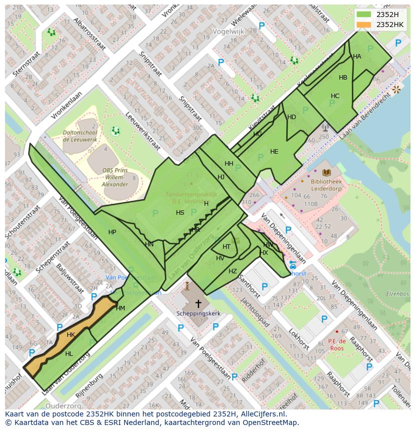 Afbeelding van het postcodegebied 2352 HK op de kaart.