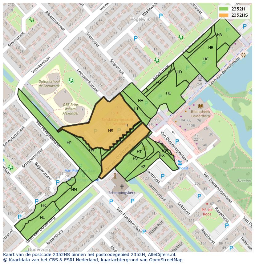 Afbeelding van het postcodegebied 2352 HS op de kaart.