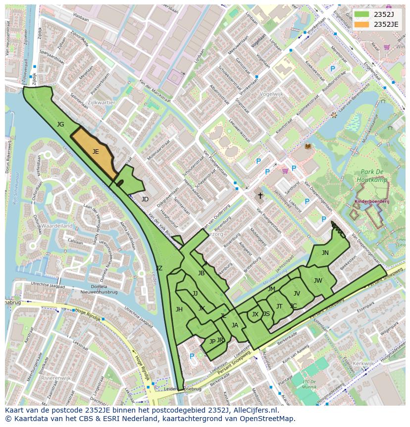 Afbeelding van het postcodegebied 2352 JE op de kaart.