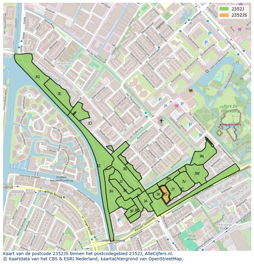 Afbeelding van het postcodegebied 2352 JS op de kaart.