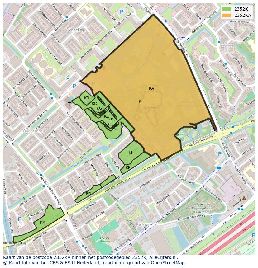 Afbeelding van het postcodegebied 2352 KA op de kaart.