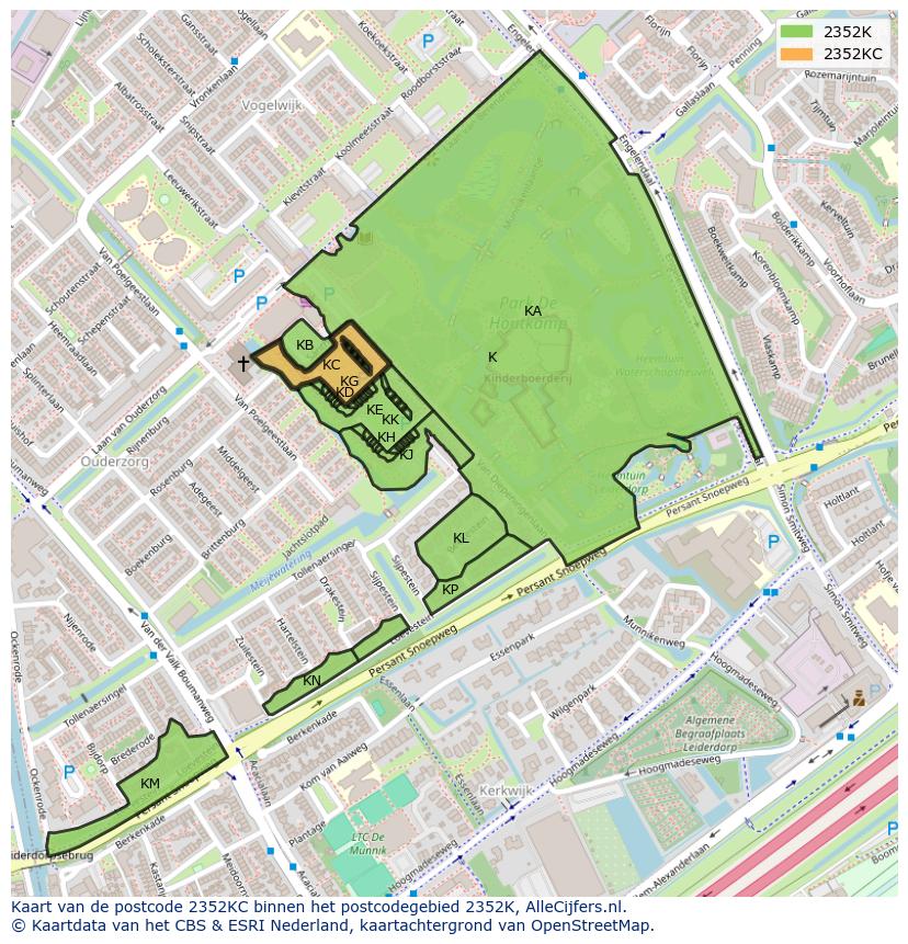 Afbeelding van het postcodegebied 2352 KC op de kaart.