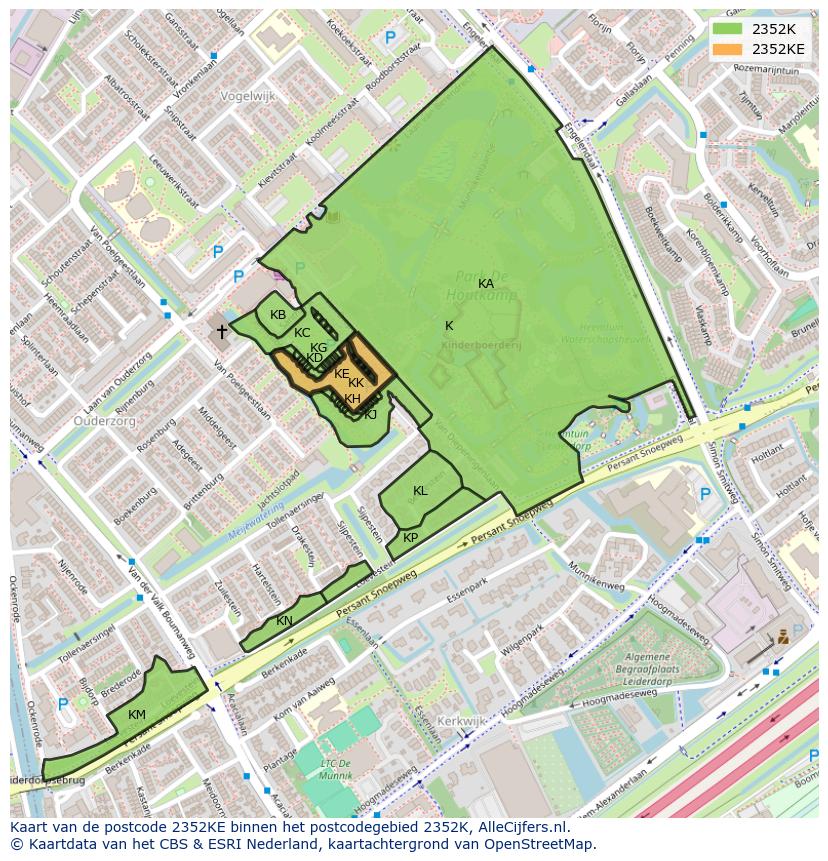 Afbeelding van het postcodegebied 2352 KE op de kaart.