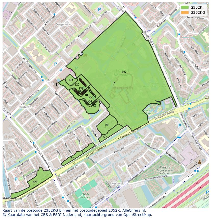 Afbeelding van het postcodegebied 2352 KG op de kaart.