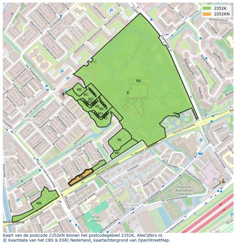 Afbeelding van het postcodegebied 2352 KN op de kaart.