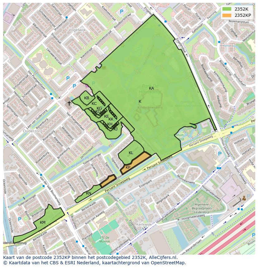 Afbeelding van het postcodegebied 2352 KP op de kaart.