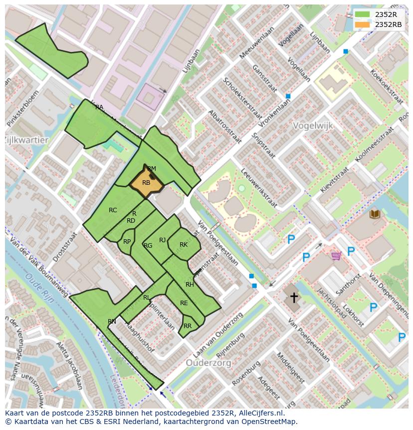 Afbeelding van het postcodegebied 2352 RB op de kaart.