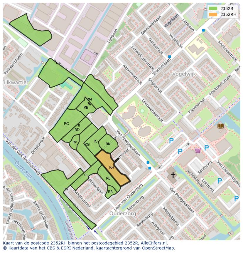 Afbeelding van het postcodegebied 2352 RH op de kaart.