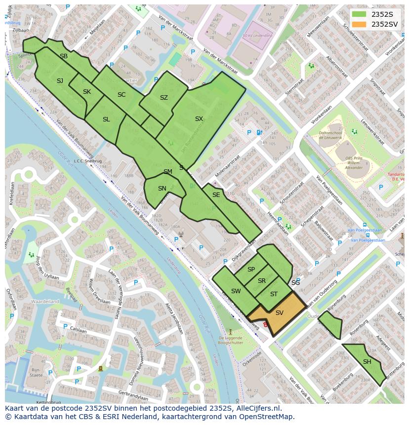 Afbeelding van het postcodegebied 2352 SV op de kaart.