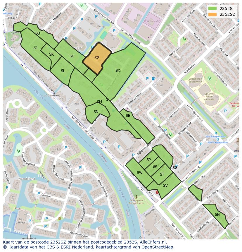 Afbeelding van het postcodegebied 2352 SZ op de kaart.