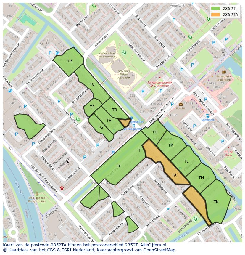 Afbeelding van het postcodegebied 2352 TA op de kaart.