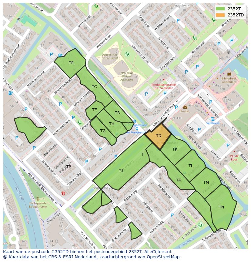 Afbeelding van het postcodegebied 2352 TD op de kaart.