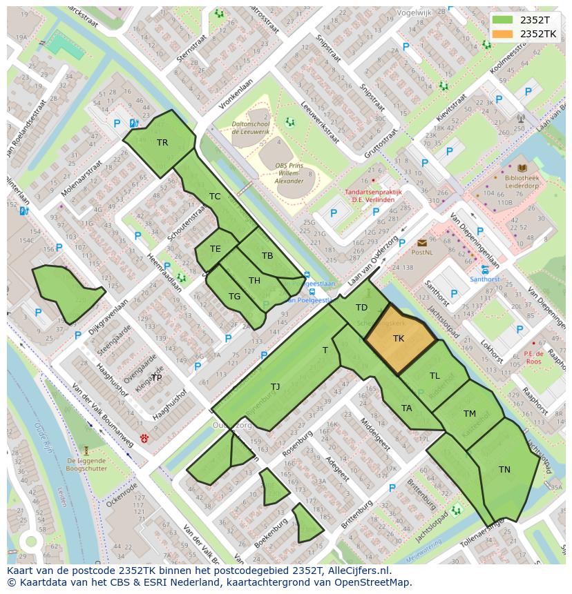 Afbeelding van het postcodegebied 2352 TK op de kaart.