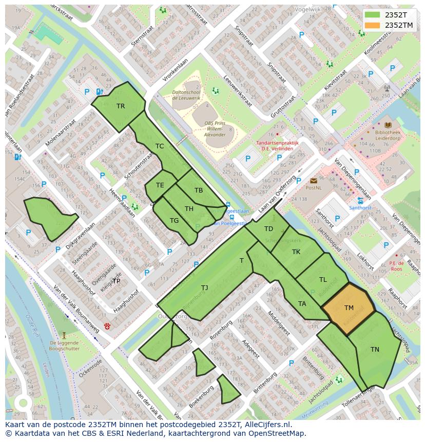 Afbeelding van het postcodegebied 2352 TM op de kaart.