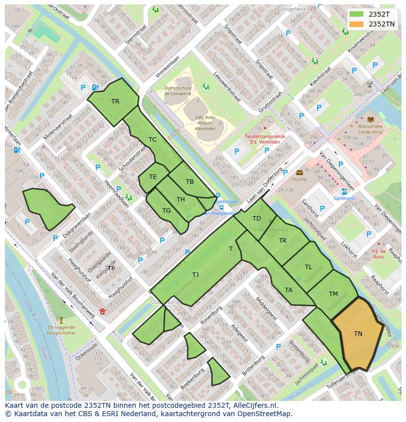 Afbeelding van het postcodegebied 2352 TN op de kaart.