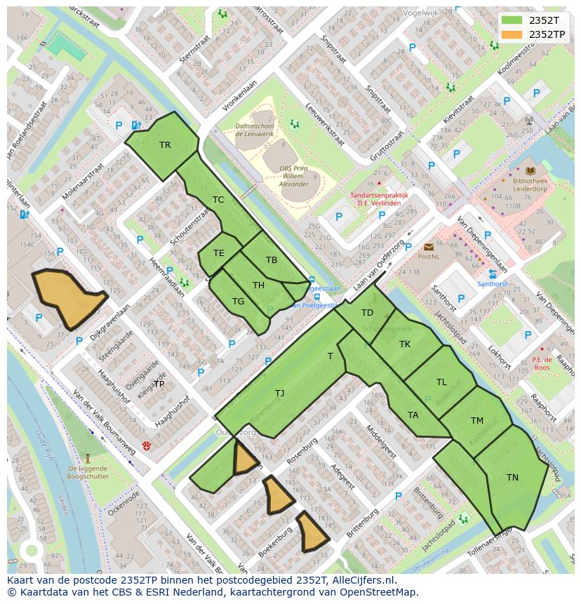 Afbeelding van het postcodegebied 2352 TP op de kaart.