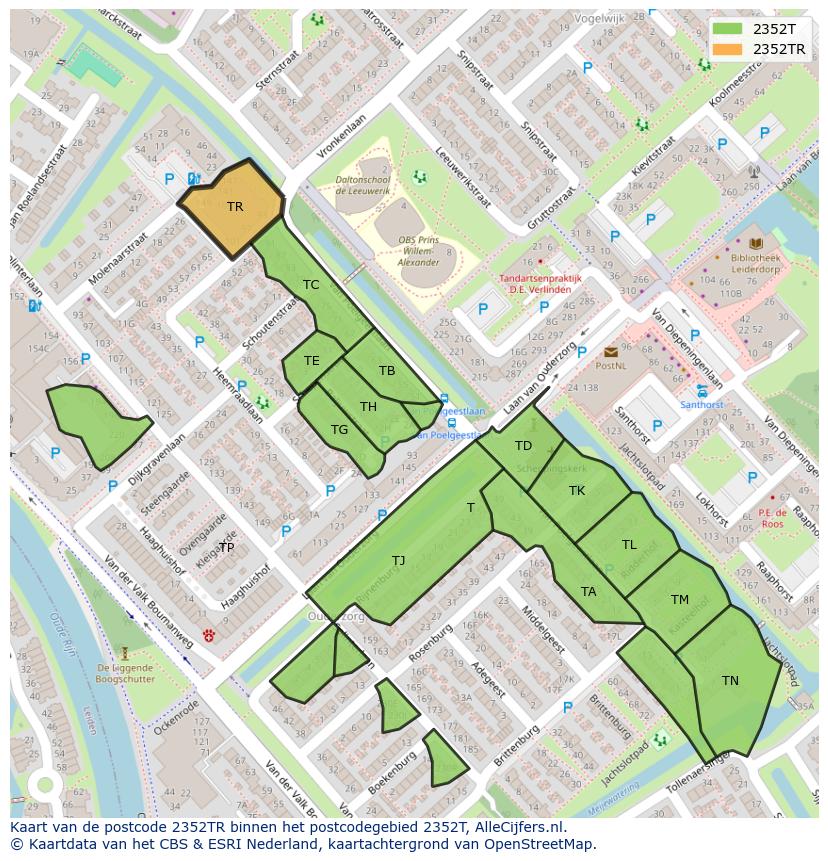 Afbeelding van het postcodegebied 2352 TR op de kaart.