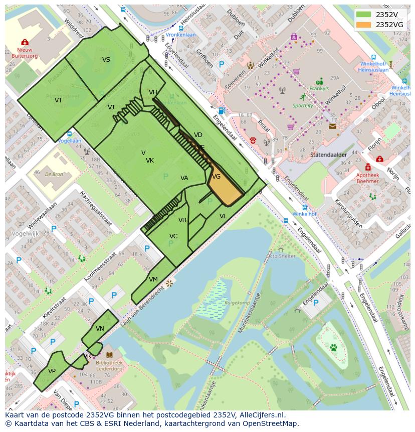 Afbeelding van het postcodegebied 2352 VG op de kaart.