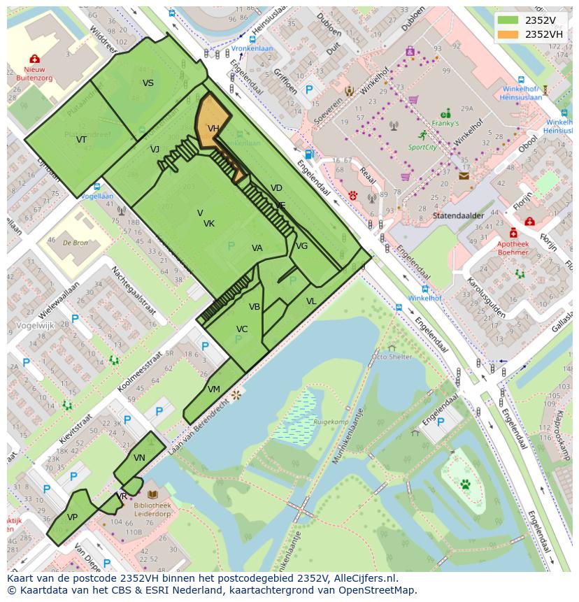 Afbeelding van het postcodegebied 2352 VH op de kaart.