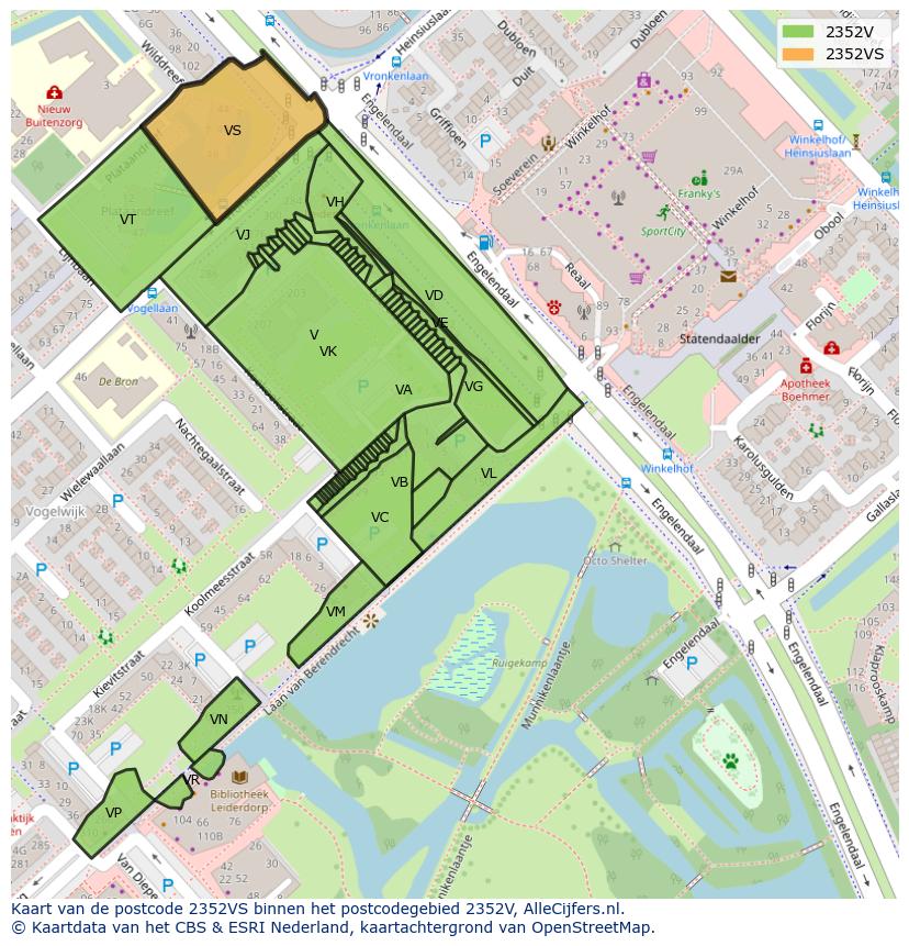 Afbeelding van het postcodegebied 2352 VS op de kaart.